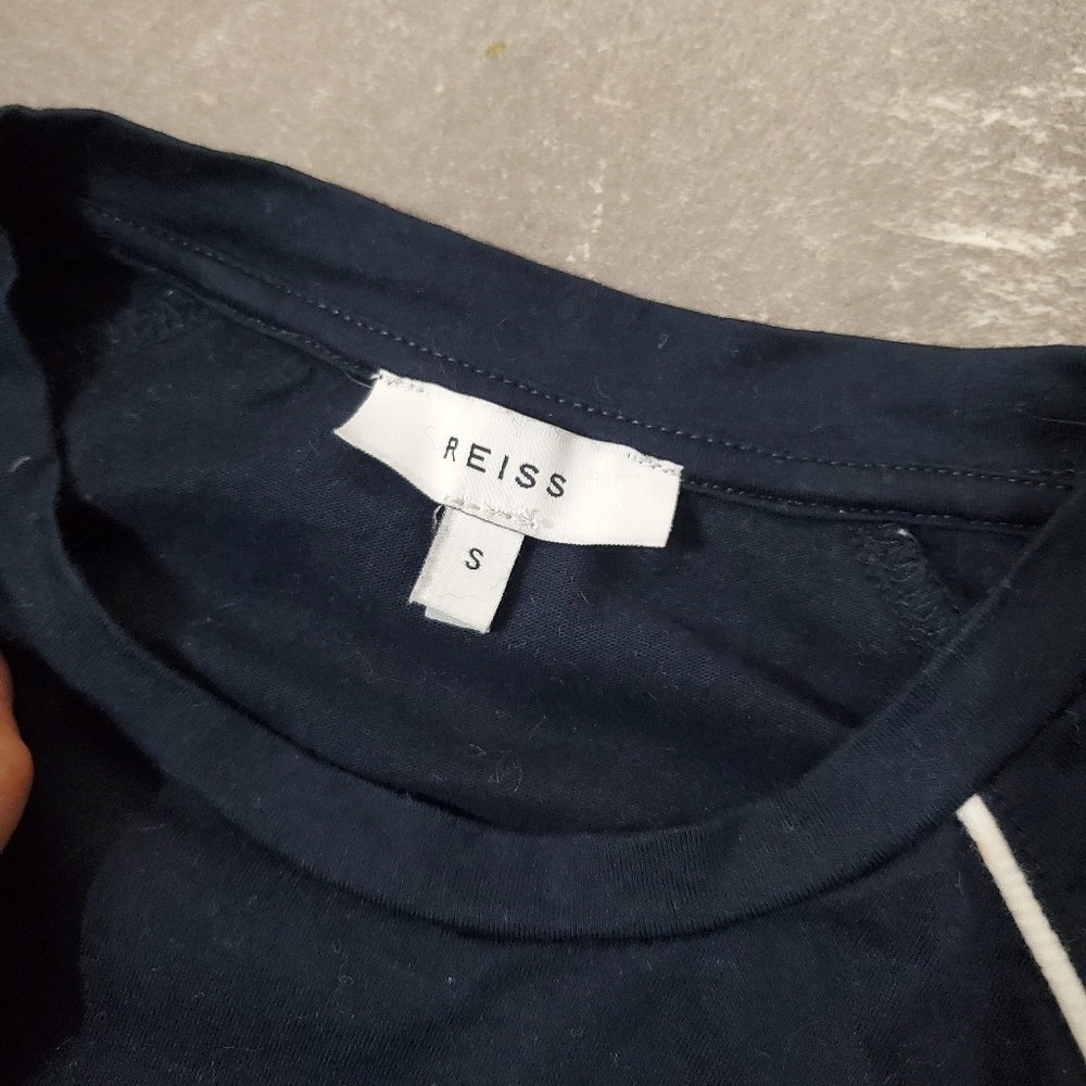 Reiss "Stratford Mercerised Crew Neck T-shirt With Piping" Navy Blue. White. S. - Picture 5 of 10